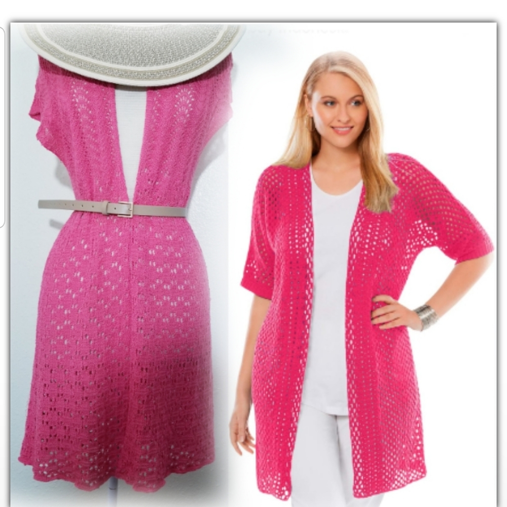 Open knit cardigan, perfect for layering, watermelon pink color